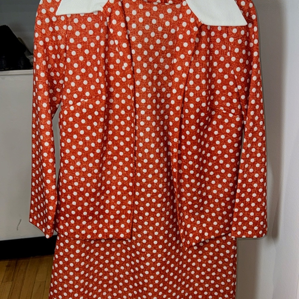Polka Dot Orange Dress with White Collar